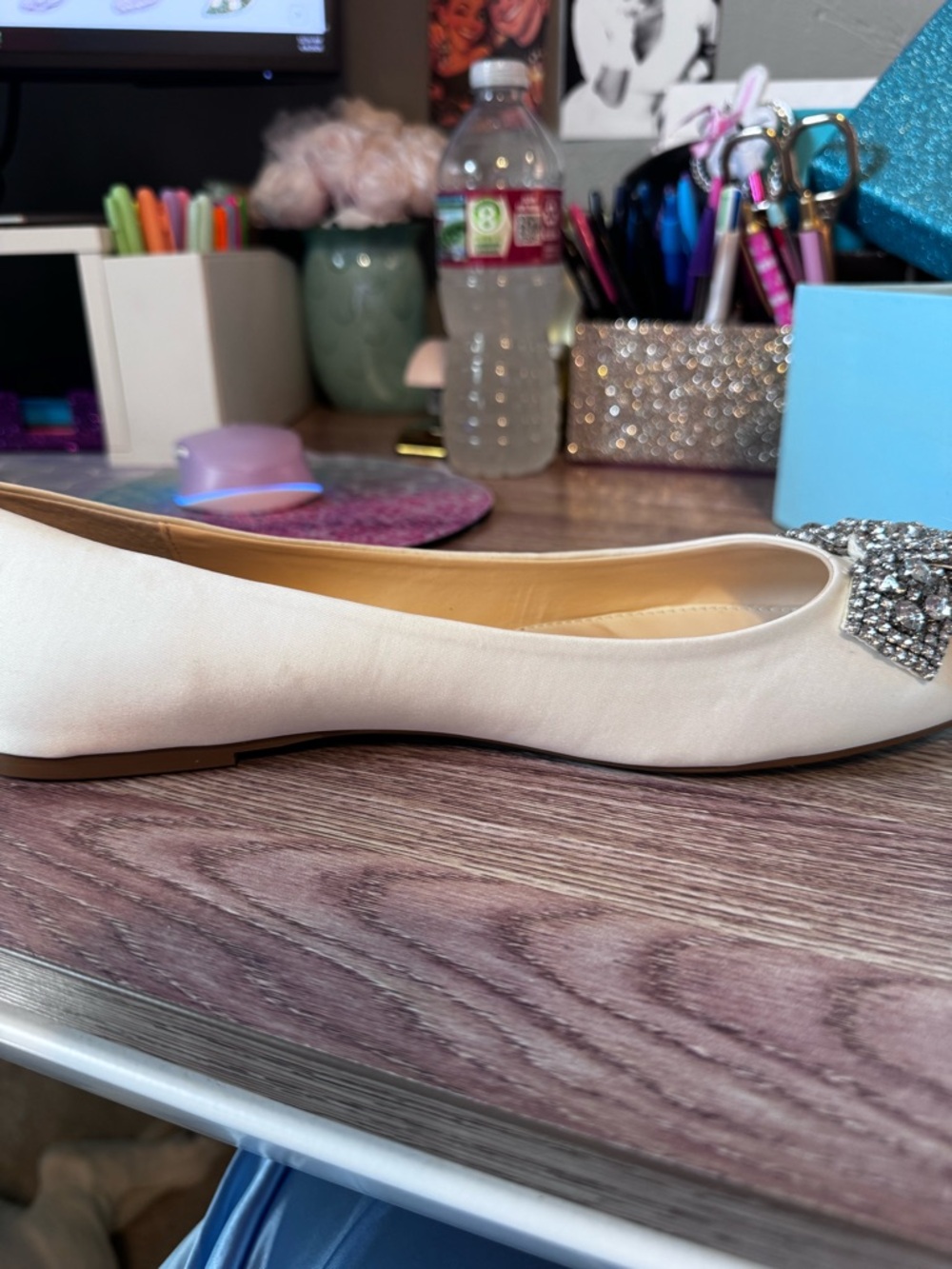 Blue by Betsey Johnson Ivory Ballet Flat with Crystal Bow - Picture 5 of 9